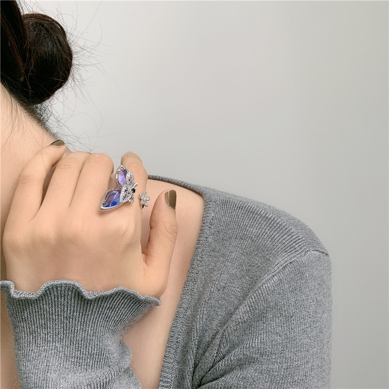 flash diamond rhinestone butterfly zircon open ring