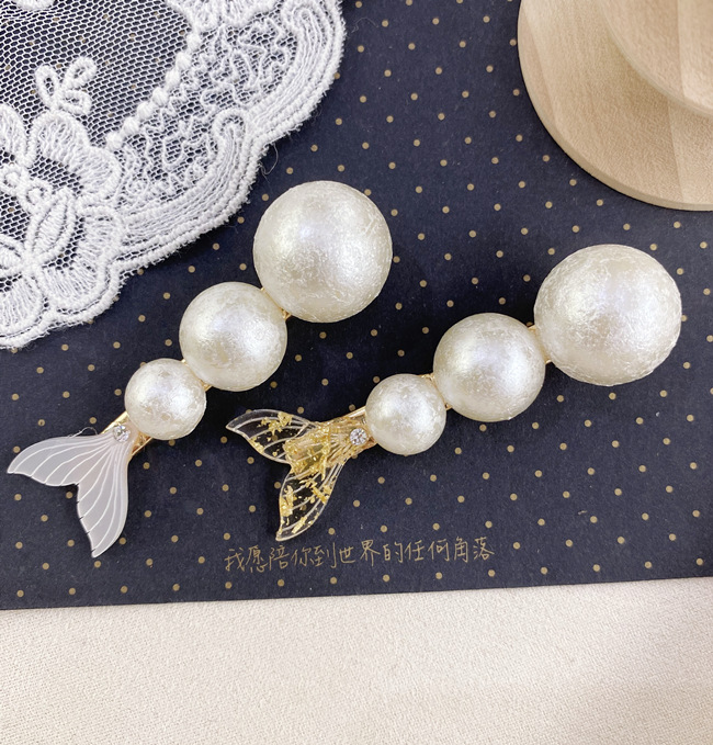 New Pearl Rhinestone Fishtail Hairpin Fashion Mermaid Side Clip Hairpin Headdress Wholesale Nihaojewelry display picture 3