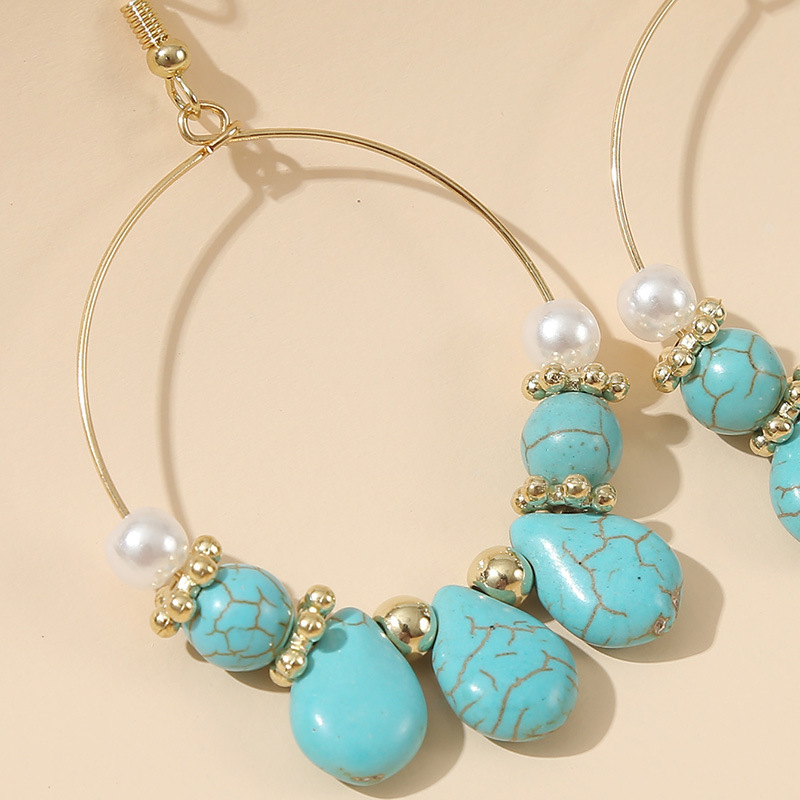 Geometric Round Turquoise Beaded Earrings Stone Trend Handmade Earrings Jewelry Wholesale Nihaojewelry display picture 4