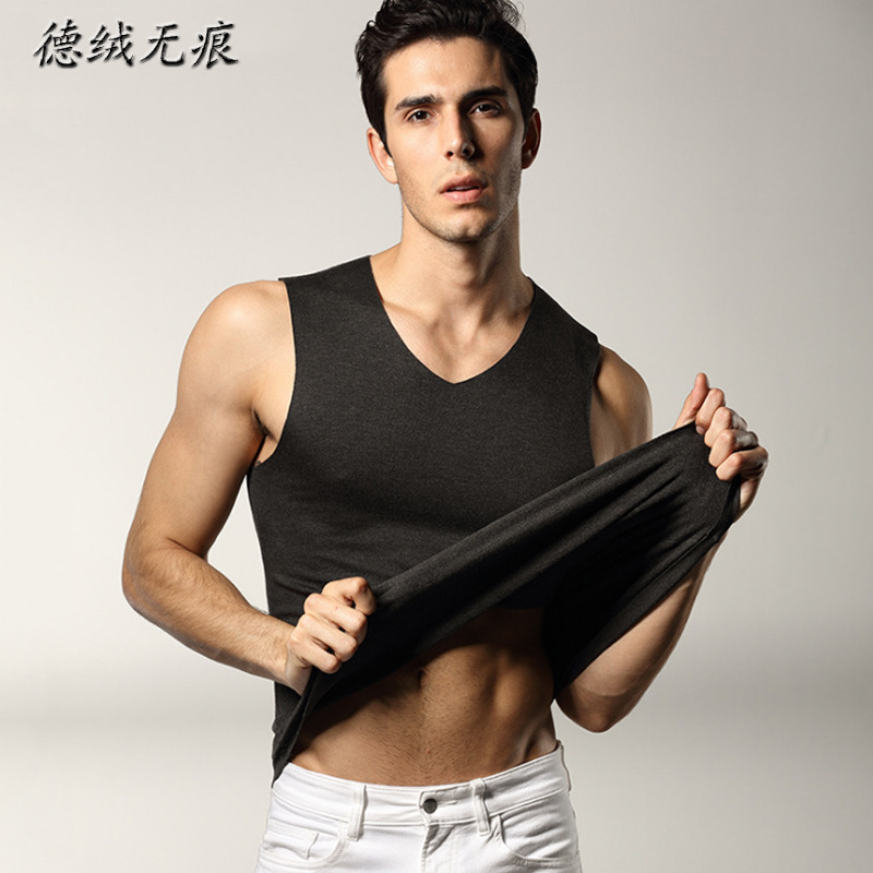廠家直銷 2020春季新款男士修身打底保暖內衣 德絨無痕保暖男背心