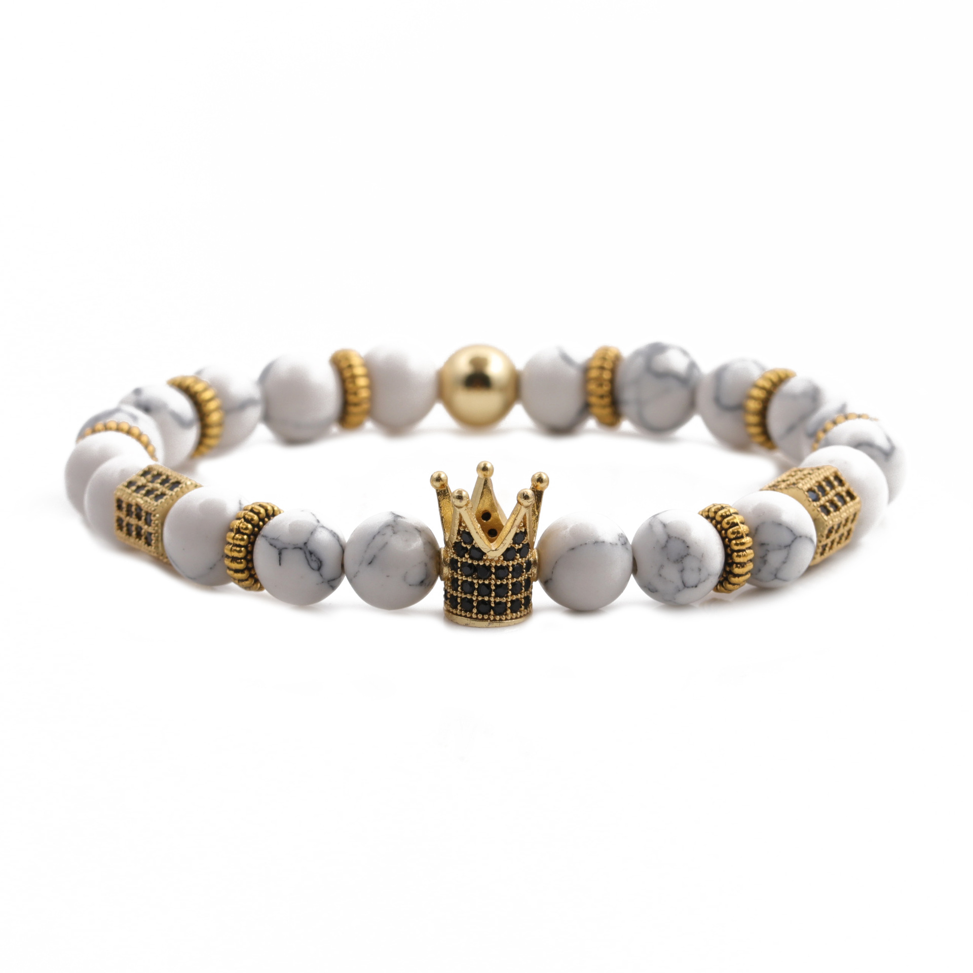 Fashion new  Frosted Stone White Turquoise Lapis Lapis Agate Crown Bracelet Set