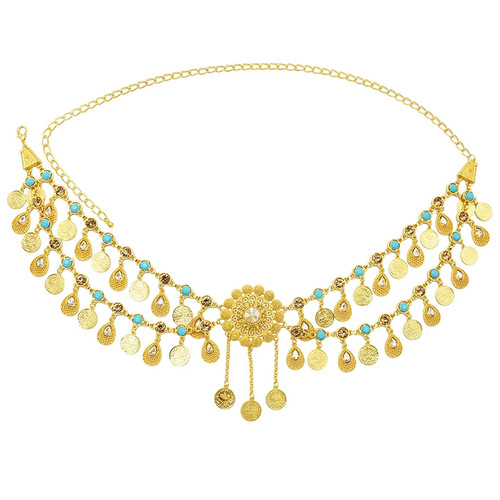 Fashionable New Bohemian Coin Tassel Waist Chain Retro Ethnic Style Alloy Dot Diamond Belly Dance Waist Accessories Wholesale