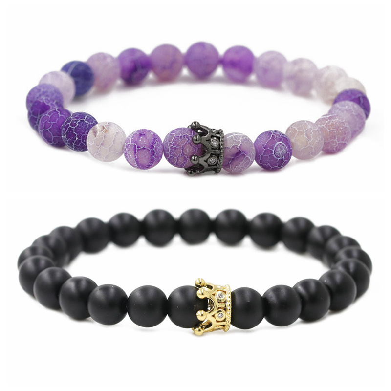 hot sale matte weathered stone micro-set zircon crown couple bracelet wholesale nihaojewelry