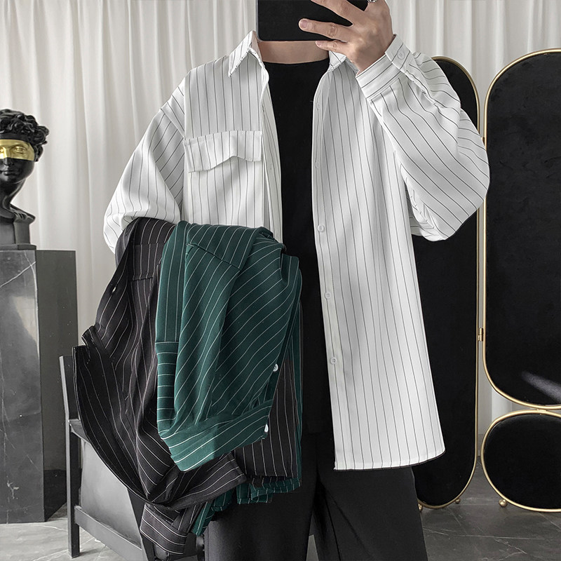 Camisa a rayas estilo Harajuku marca de moda casual Camisa de manga larga estilo coreano suelta de moda ins chaqueta de camisa de todo fósforo
