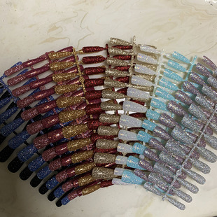 European and American cross-border super long nail piece T-shaped glitter powder nail piece 24 foreign trade fake nails