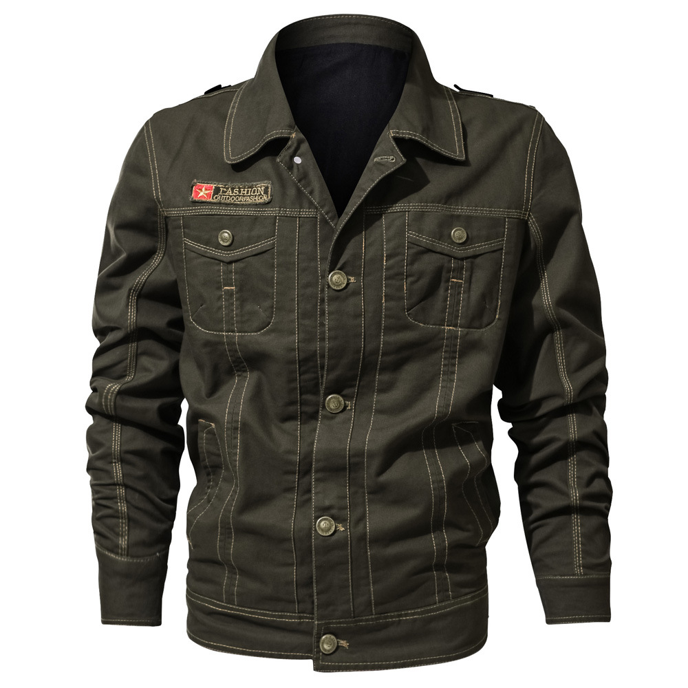 Chaqueta militar multibolsillos de primavera con cuello de algodón 3D para hombre_voghion.com