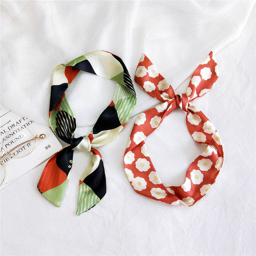 Long small floating scarf with scarf for women in spring, autumn and summer, strap to tie bag handle, silk scarf to tie handbag decoration