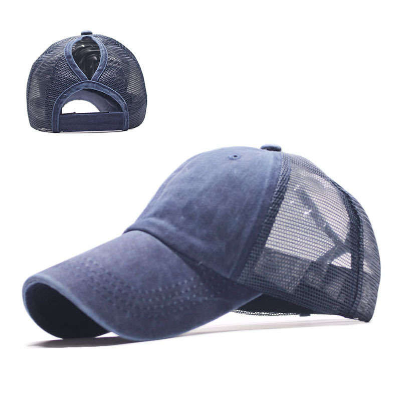 New Washed Baseball Cap Pony Tail Hole Net Cap Foreign Trade European and American Coated Spring and Summer Women's Outdoor Sports Sun Hat