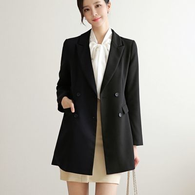 2020秋装新款中长款修身显廋西装外套大码女装胖mm200斤西服批发|ms