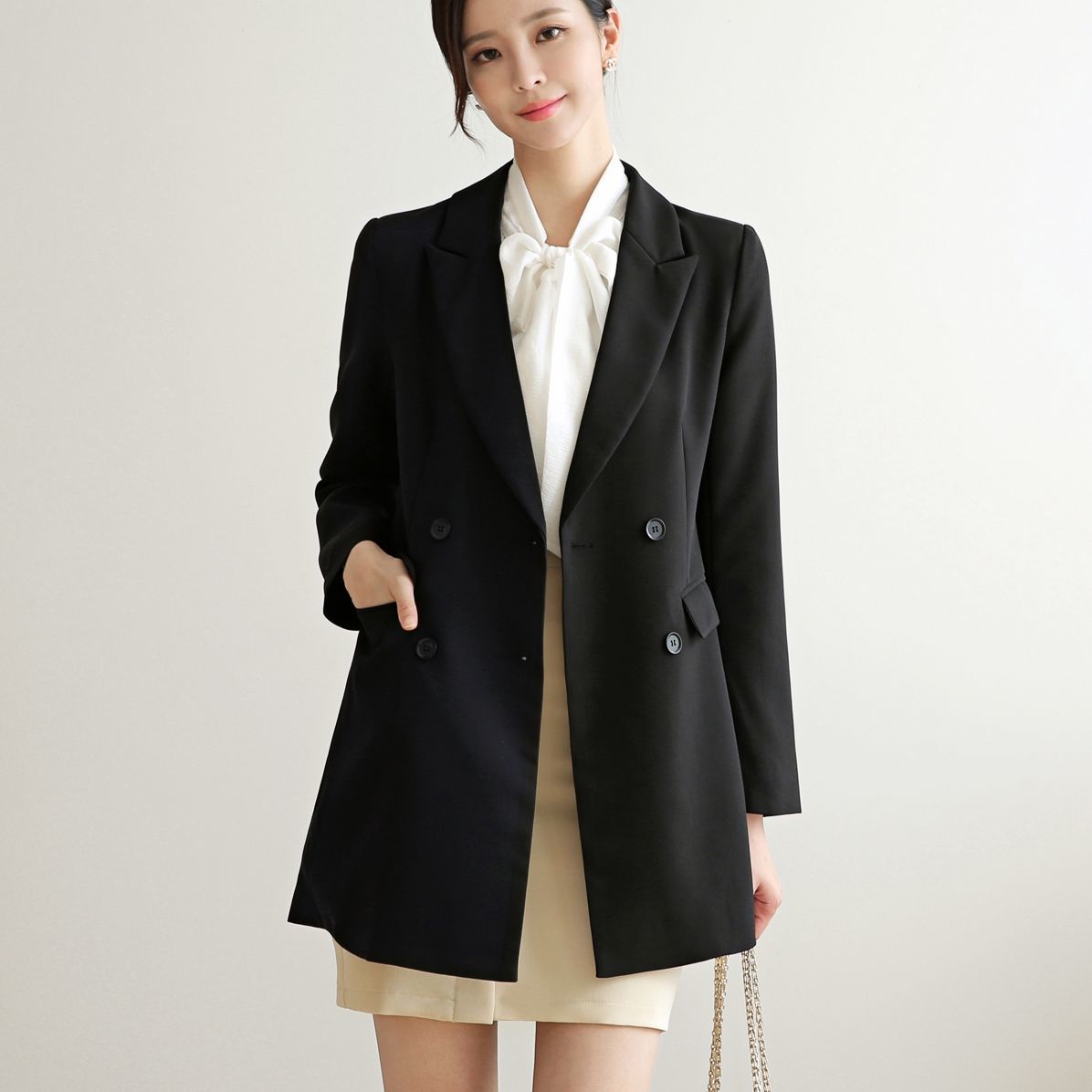 2020秋装新款中长款修身显廋西装外套大码女装胖mm200斤西服批发|ms
