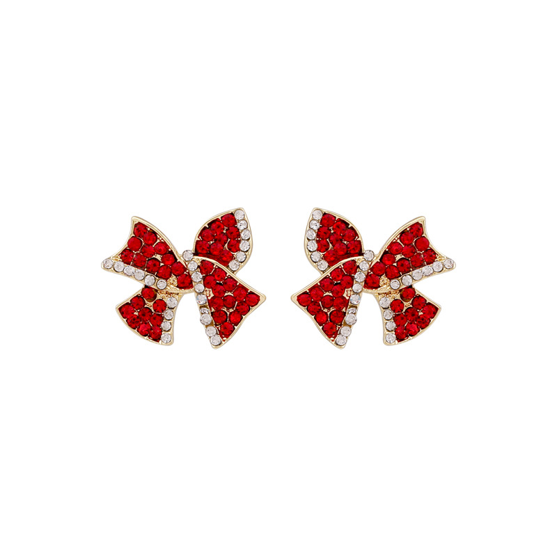 Red Diamond Bow Stud Earrings display picture 7