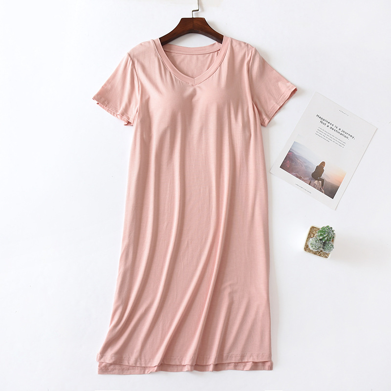 ピンクモダールVネックの胸当てスリーパースカート