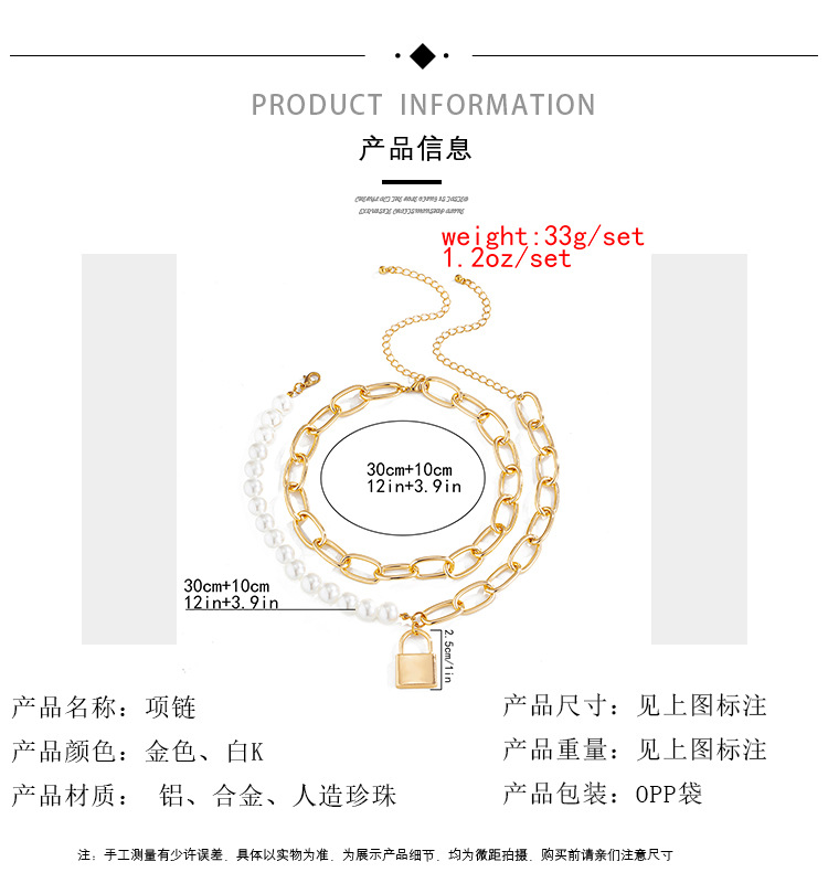 Mode Legierung Perle Retro Lock Anhänger Halskette display picture 13