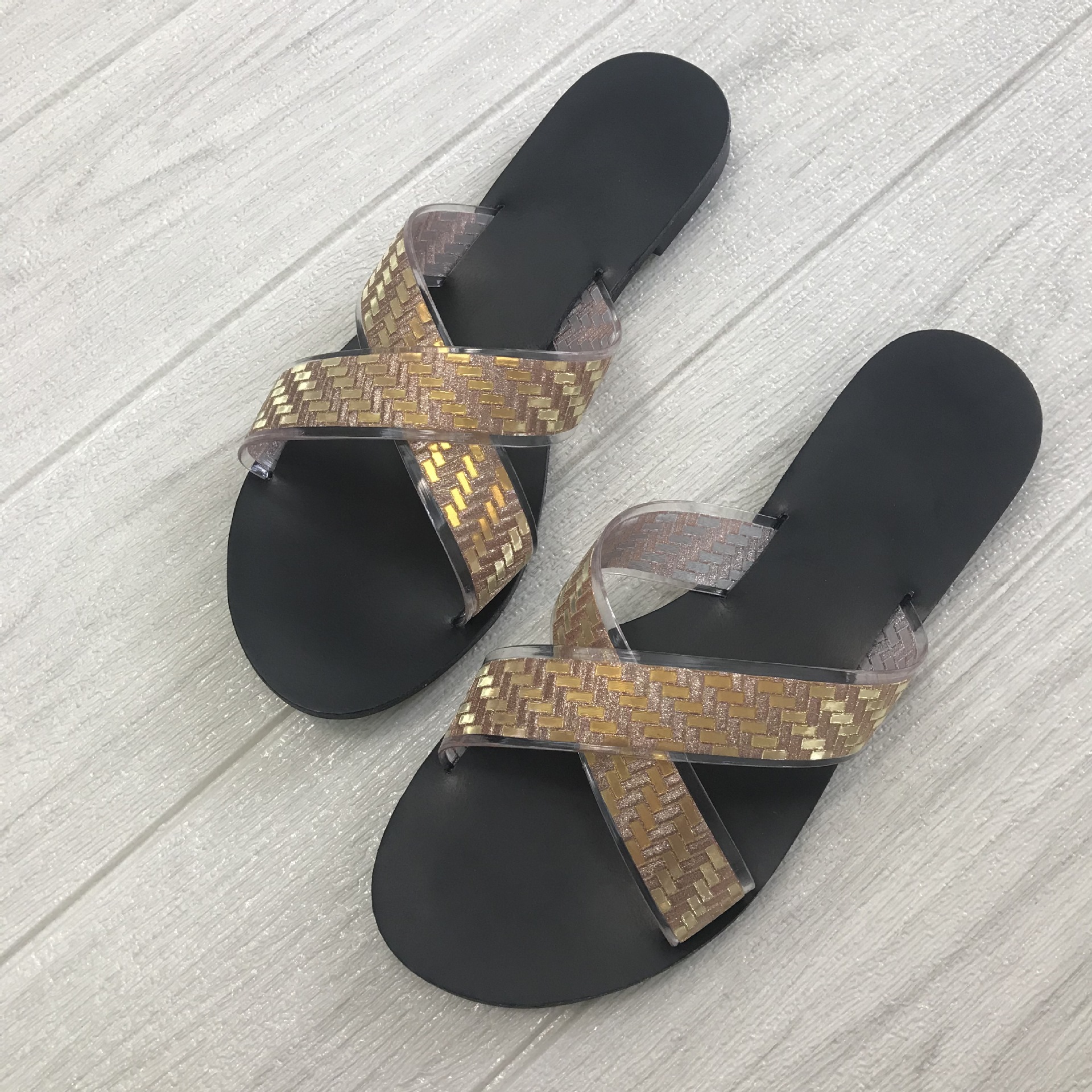 Summer sparkly sequin flat cross-strap slipper sandals everything beach shoes_voghion.com