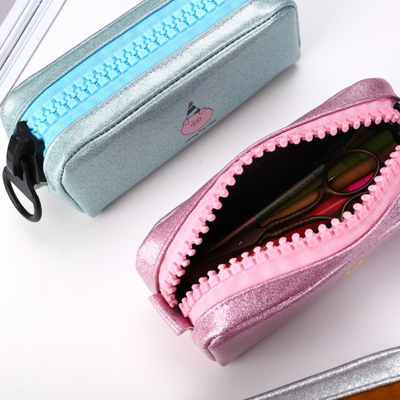 恒品文創日系簡約珠光大拉鏈筆袋韓版可愛小清新大容量文具袋