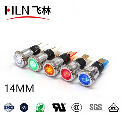 FILN Flying forest 14mm Metal Pin Flat head indicator light Factory wholesale Red, yellow, blue, green and white Voltage customization