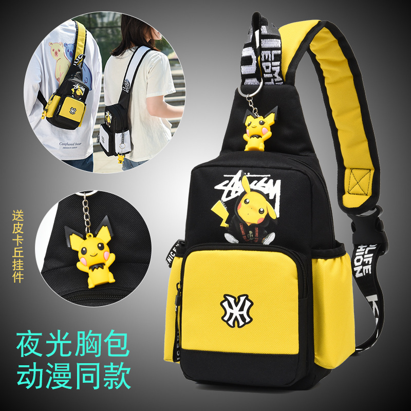 韩版皮卡丘胸包男韩版休闲个性小背包运动跨包时尚潮流单肩斜挎包