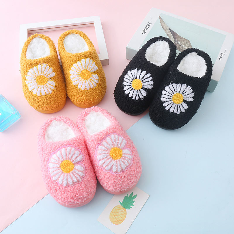 一件代发亲子儿童棉拖鞋居家女冬季家居母女可爱菊花保暖绒面拖鞋|ru