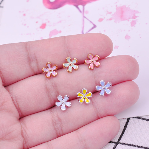Floral Plum Blossom Earrings Set for Women, Street Vendor Decorative Earrings, Wholesale Plastic Resin Small Flowers