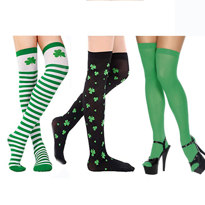 Irish Festival Clover Socks St. Patrick's Day Party Socks Green Striped Long Socks Irish Festival Clover Socks St. Patrick's Day Party Socks Green Striped Long Socks