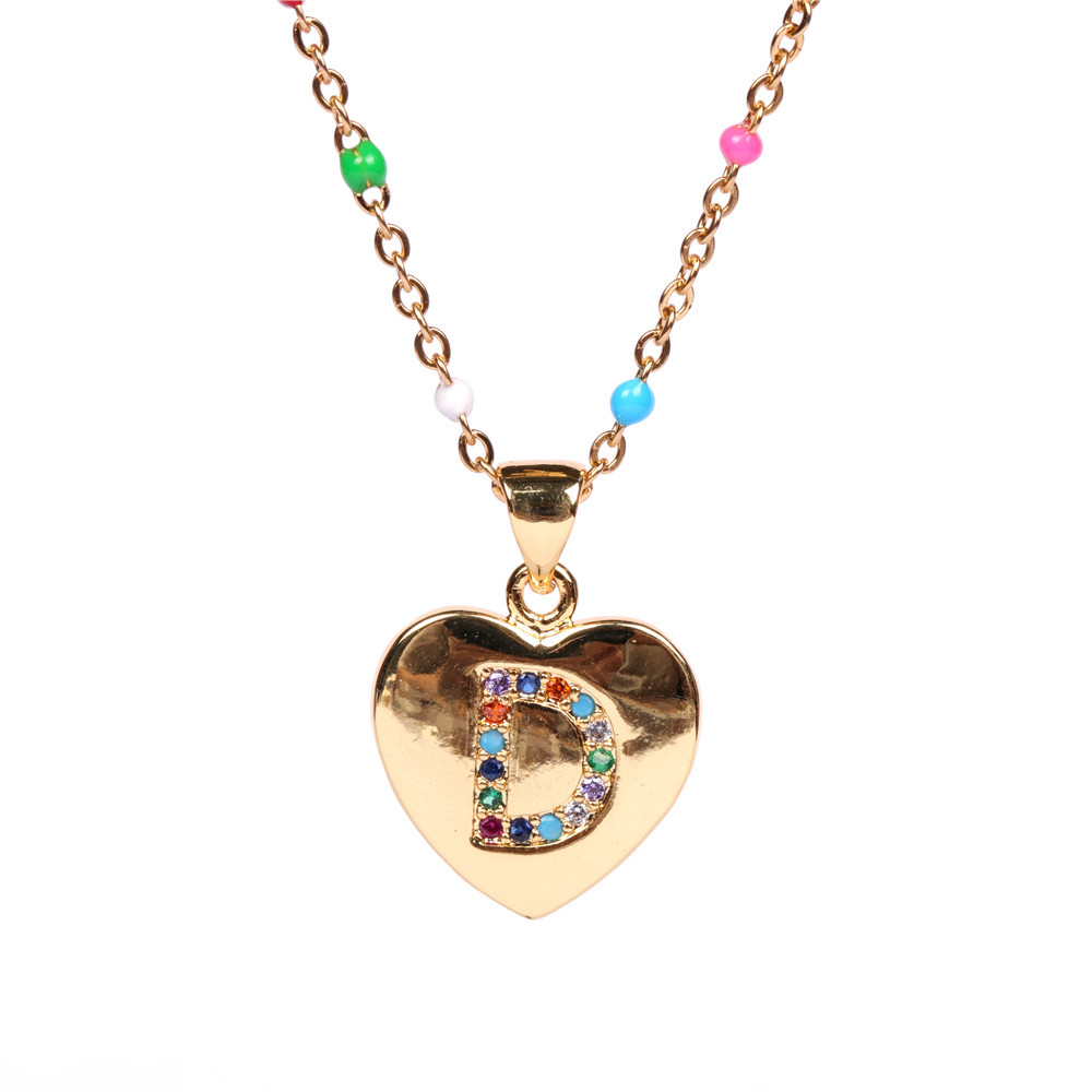 26 letters colorful zircon heart-shaped pendant necklace wholesale