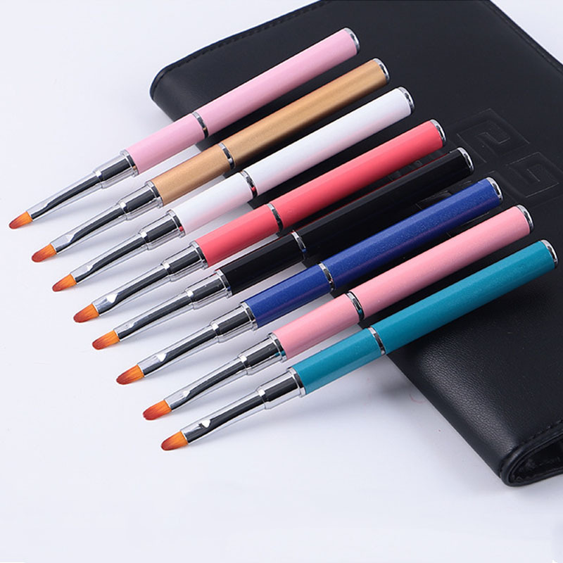 Lápiz de fototerapia de dos cabezas de uñas de acero inoxidable con color de pegamento en relieve varilla multifuncional de lápiz de uñas multicolor