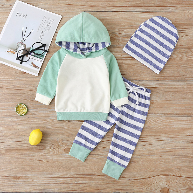 Spring And Autumn Fashion Long-sleeved Sweater Suit Striped Hooded Top And Trousers Two-piece Children's Clothing display picture 1