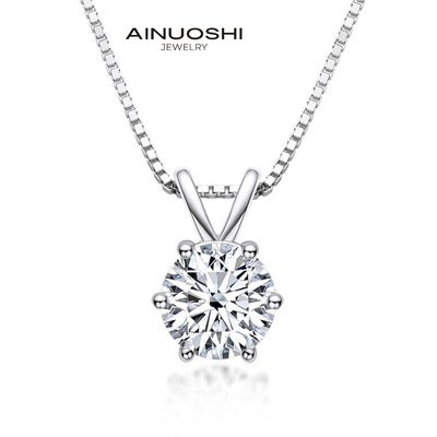 AINUOSHI Cross border fashion 925 Silver Necklace 1ct circular Pendant Necklace Box chain 45cm