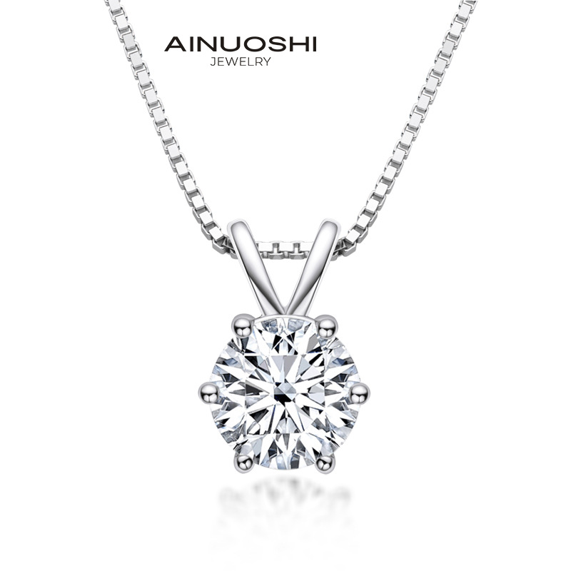 AINUOSHI Cross border fashion 925 Silver Necklace 1ct circular Pendant Necklace Box chain 45cm