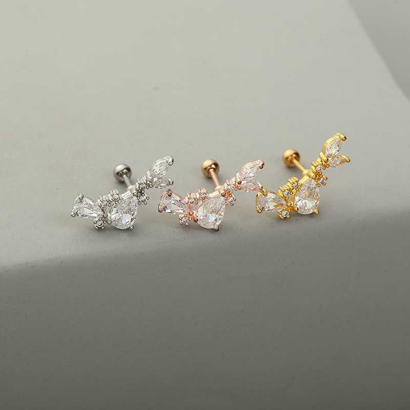 Fashion Solid Color Copper Ear Studs Inlay Zircon Copper Earrings 1 Piece