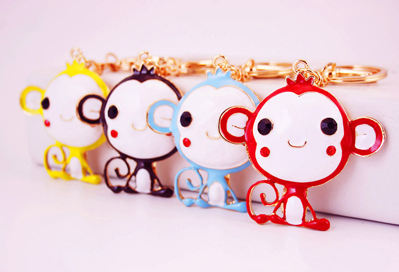 45g Weight Keychain Classification Metal Material Cartoon, Doll, Monkey Pattern Unisex Gender Cute Style Red, Blue, Yellow, Black Color Cartoon Doll Monkey Keychain Metal Unisex Cute Keychain 1