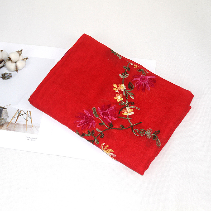 Bohemio bordado de algodón y lino de La Flor bufanda de las mujeres de Nepal viajes estilo étnico bordado bufanda chal