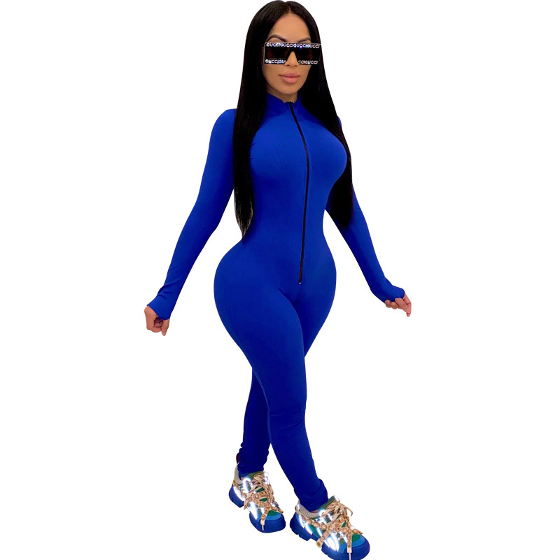 Hot Models Full-Body Solid Color Tight Sexy Jumpsuit NSMYF57862