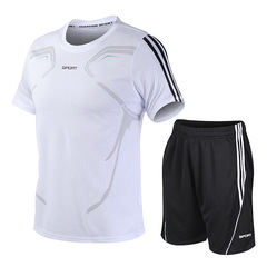 Workout Dry-Tech Short-Sleeve Running Men's T-Shirt and Shorts Set with Round Neck T-shirt, Breathable and Loose Fit, Plus Size Outdoor Sports Outfit