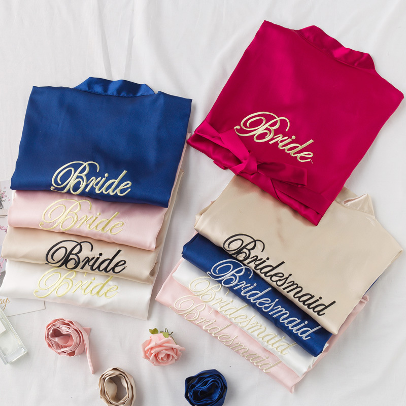 Morning gown female bridesmaid Group ice silk bathrobe female makeup lady spring and summer bridal nightgown artificial silk pajamas suit wholesale