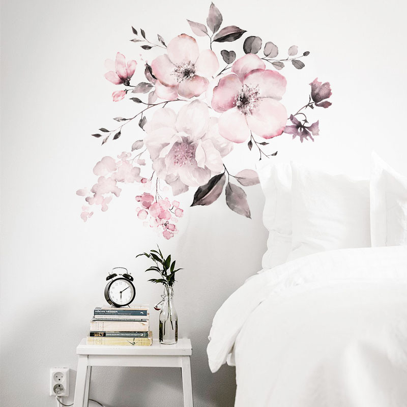 New Wall Sticker 30 Specifications Watercolor Pink Flower Group Home Background Decoration Can Be Removed
