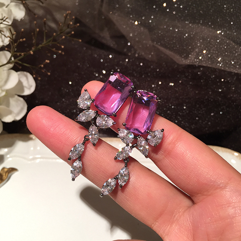 Purple Square Elegant Transparent Leaf Earrings display picture 10