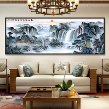 5d满钻石画中式客厅春山富水源远流长点钻贴十字绣流水生财风景画