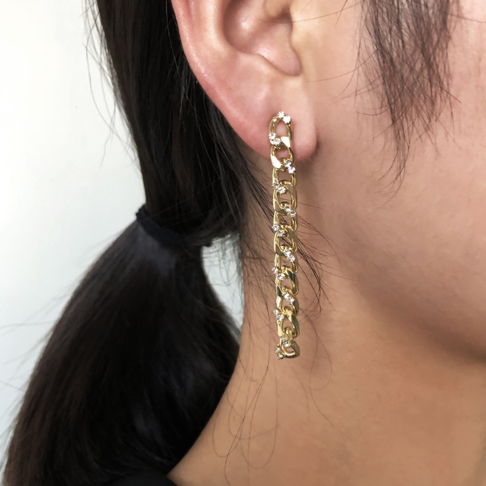 Long  Metal Chain Diamond Earrings display picture 1