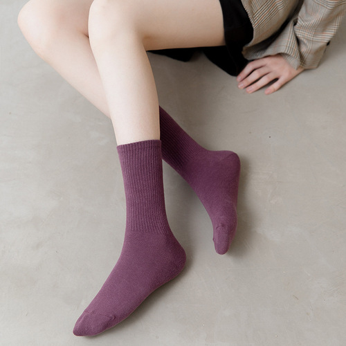 New autumn and winter solid color mid-calf socks for women Japanese style high elastic cotton college style women's socks cotton socks wholesale