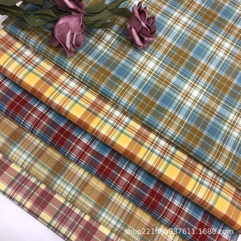 春夏小清新桔梗裙 连衣裙 包裙 旗袍 套装面料 TR微弹色织格子布