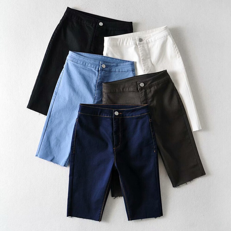 Internet celebrity high waist thin cotton stretch Denim fifth pants summer cycling pants women's outer shorts