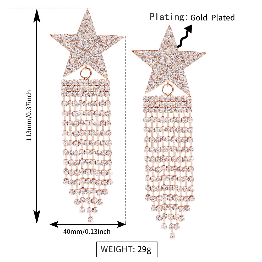 Joyería Geométrica Estrella Aretes Largos De Borla Banquete De Moda Salvaje Pendientes De Diamantes Completos display picture 1