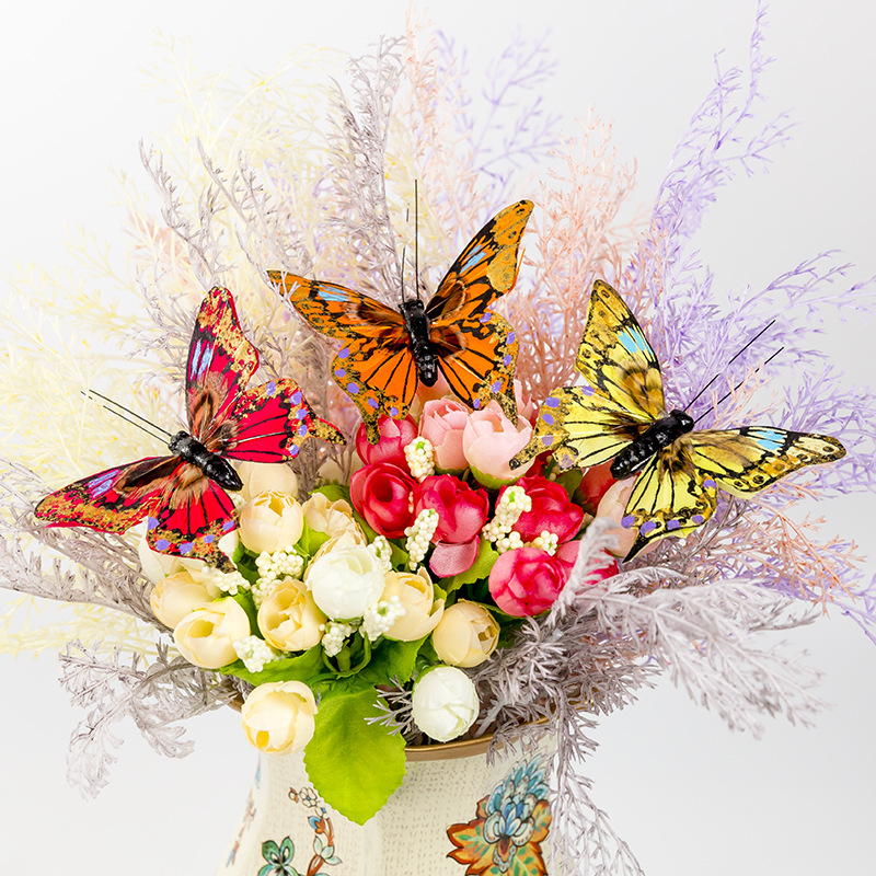 Manufactor Direct selling simulation Feather butterfly Home Furnishing Garden decoration 6 festival gift Photography Wedding supplies