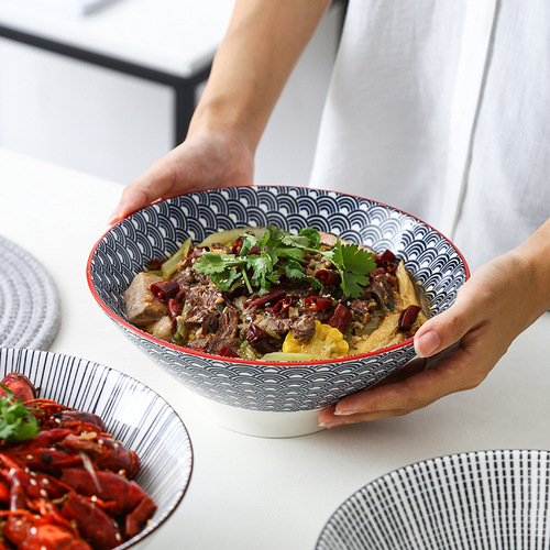 9-inch Large Ramen Bowl Japanese Underglaze Ceramic Tableware Noodle Bowl Household Soup Bowl for Amazon