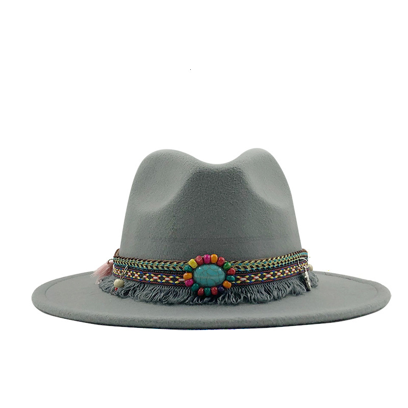 AliExpress Amazon eBay Venta caliente sombrero de lana de las mujeres estilo étnico retro ala plana ala grande Jazz sombrero