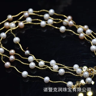 14K注金淡水珍珠满天星设计款精致复古土豆圆螺纹款珍珠项链