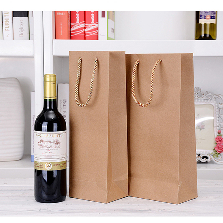 通用单双支装牛皮纸质红酒袋手提袋酒袋葡萄酒礼品袋包装袋纸袋子