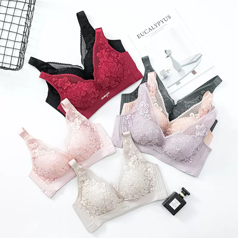 大胸显小内衣女超薄文胸无钢圈薄款聚拢收副乳防下垂大码胸罩夏季