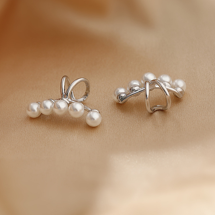 S925 sterling silver pearl otle clamp ear profile clip no ear hole female cold faint sewer elegant Song Jia same side ear